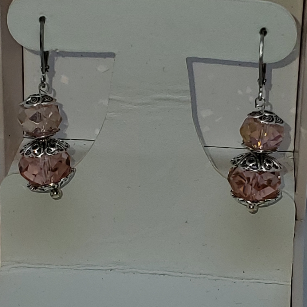 Antique Tibetan SS Pink Glass Bead Dangle Earrings